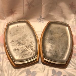 2 Vtg Nordic Ware Gourmet Sizzler Steak Servers Aluminum Platter Hardwood Holder